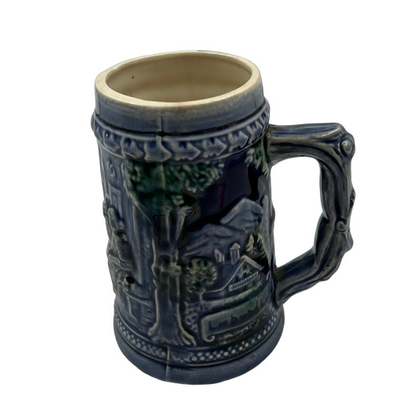 Vintage Glazed Ceramic 3D Large Decorative Souvenir Stein West Germany Blue - Picture 1 of 8